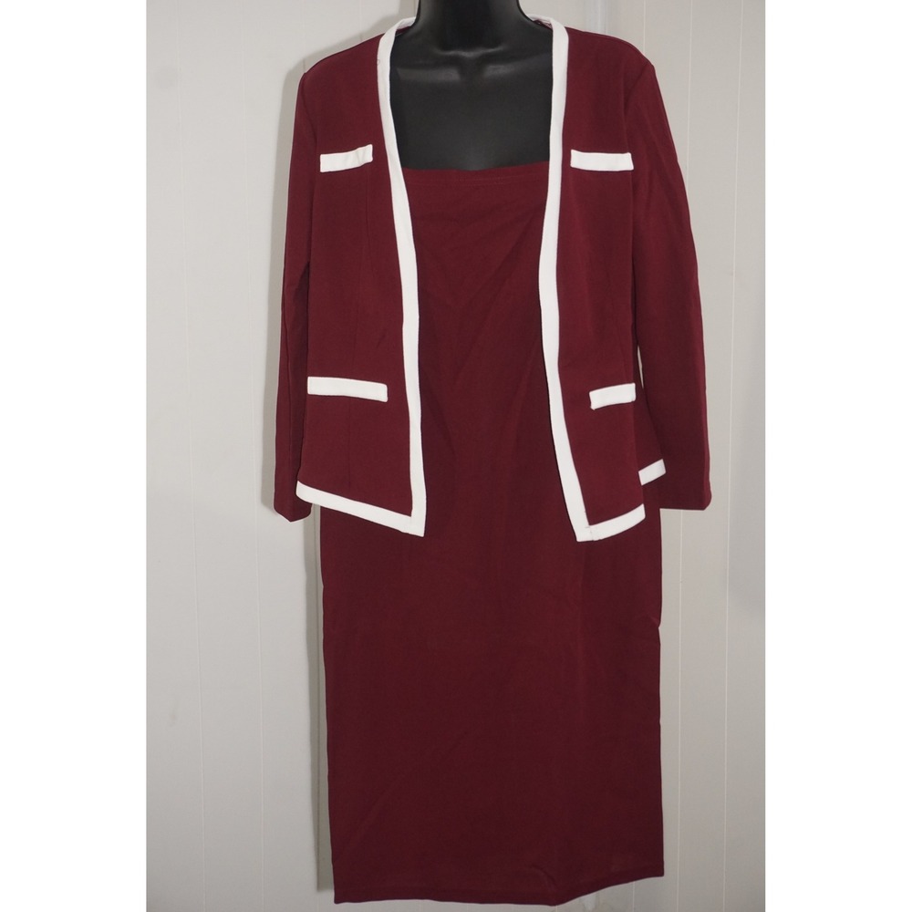 Unbranded Size Large Burgundy Polyester Sheath Dress and Jacket Set